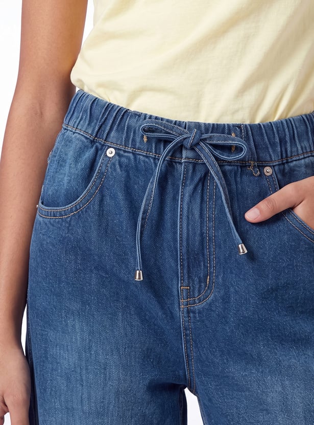 Girls Solid Wide Leg Jeans