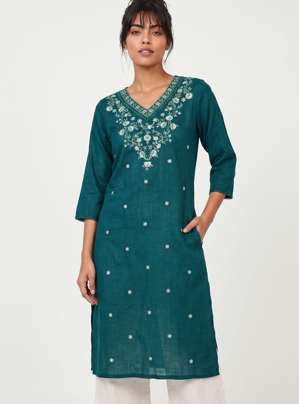 Women Embroidered Straight Kurta