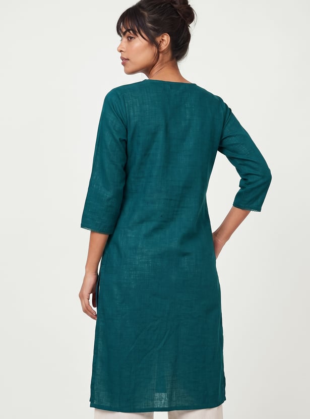 Women Embroidered Straight Kurta