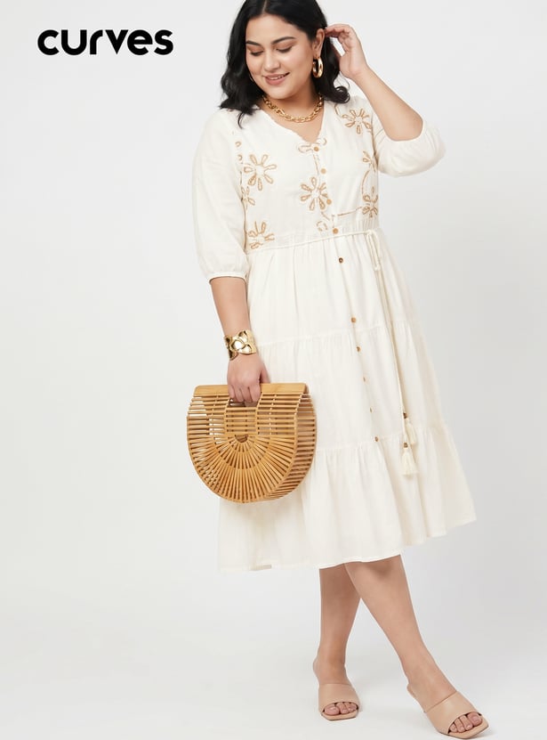 Women Embroidered Tiered Dress