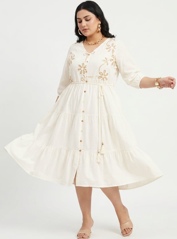 Women Embroidered Tiered Dress