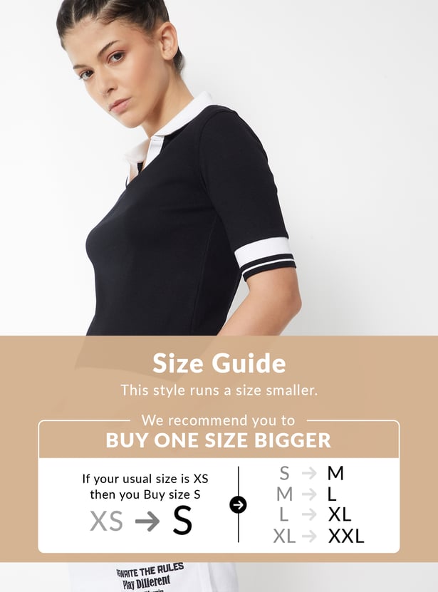 Women Ribbed Johnny Collar T-shirt