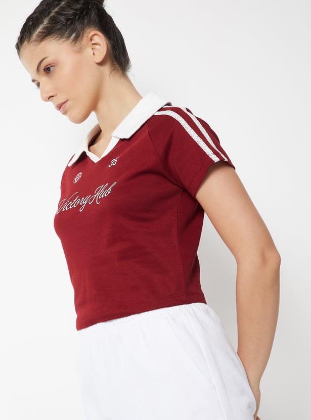 Women Striped Johnny Collar T-shirt