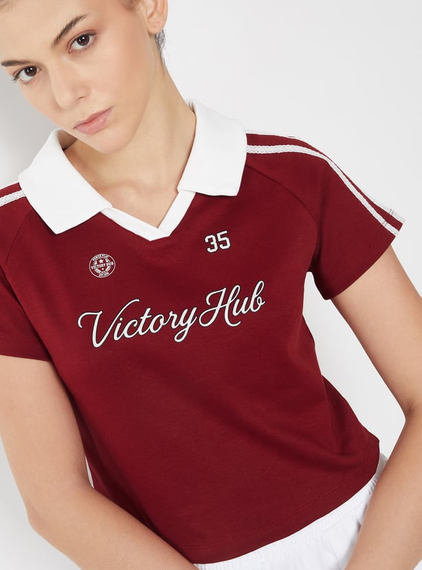Women Striped Johnny Collar T-shirt