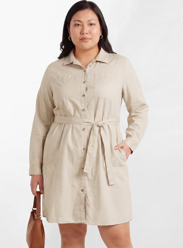 Women Solid Shirt Dress