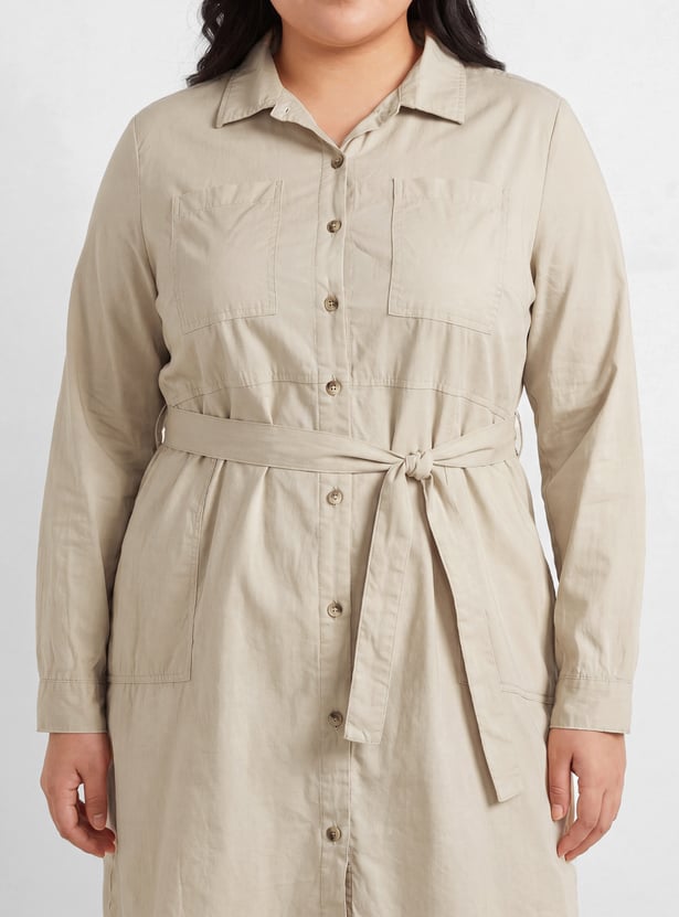 Women Solid Shirt Dress
