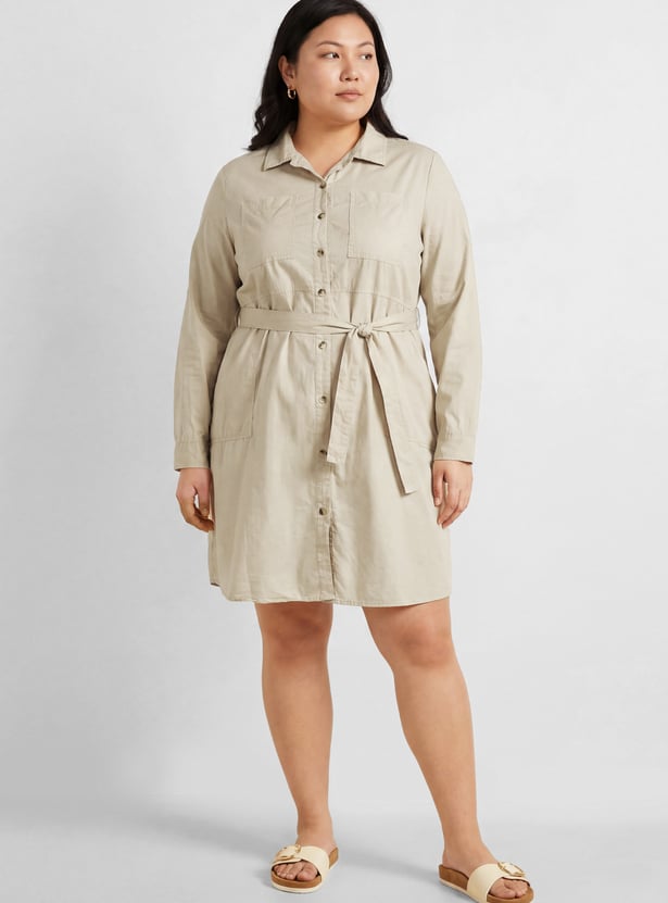 Women Solid Shirt Dress
