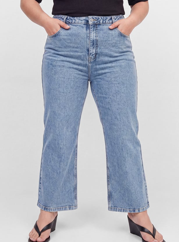 Women Acidwashed Wide Leg Jeans