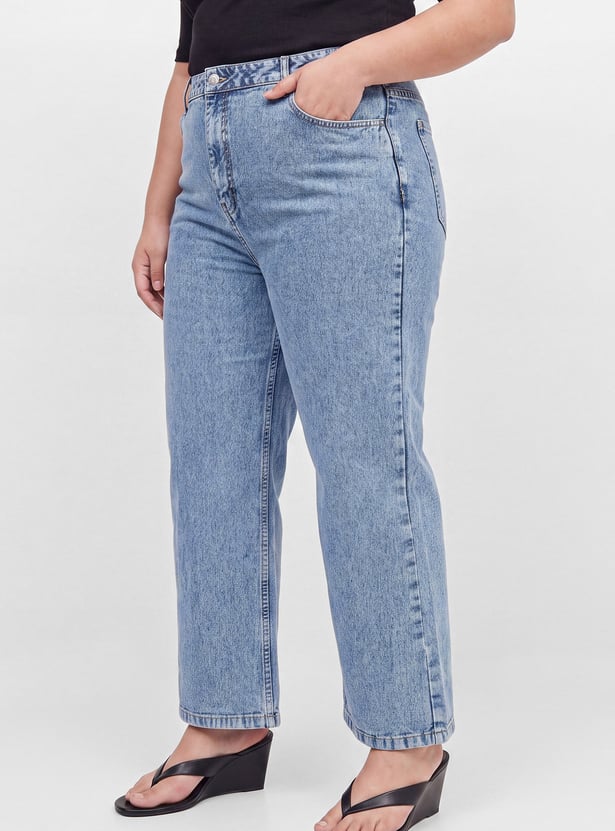 Women Acidwashed Wide Leg Jeans