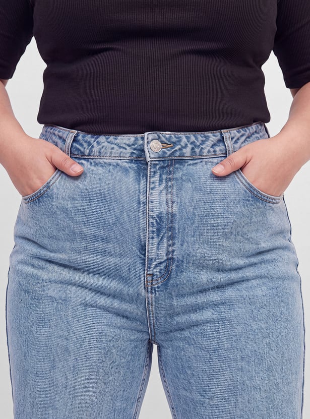 Women Acidwashed Wide Leg Jeans
