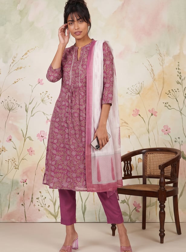 Women Floral Print Straight Kurta Set