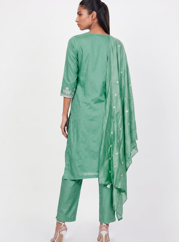 A-Line Embroidered Kurta Set with Dupatta