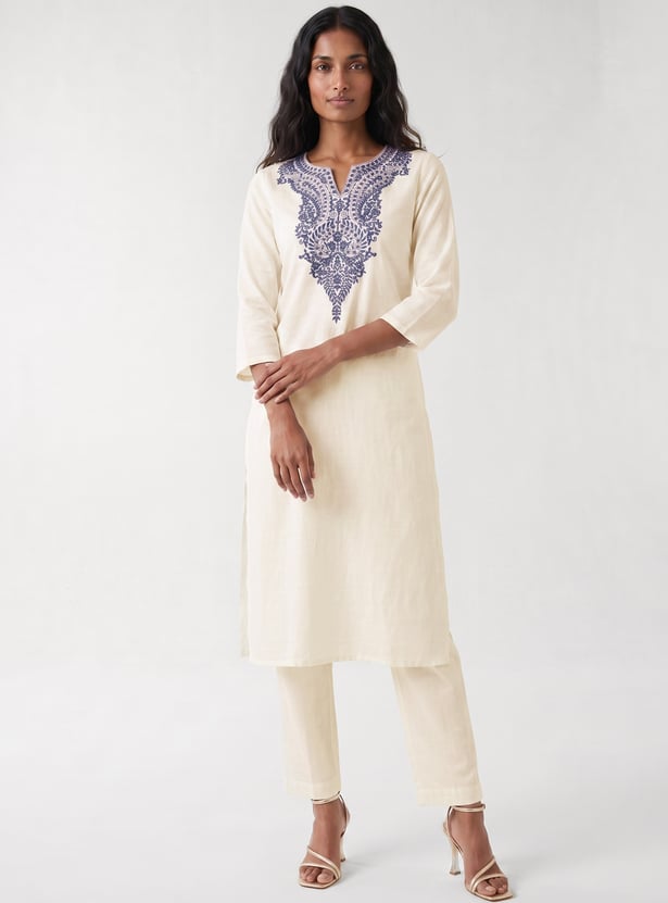 Women Embroidered Straight Kurta Set