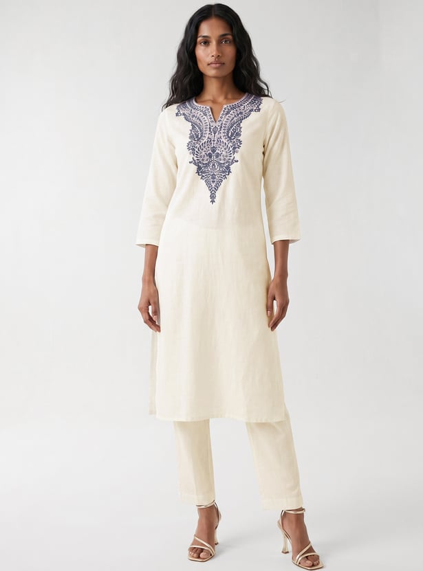 Women Embroidered Straight Kurta Set