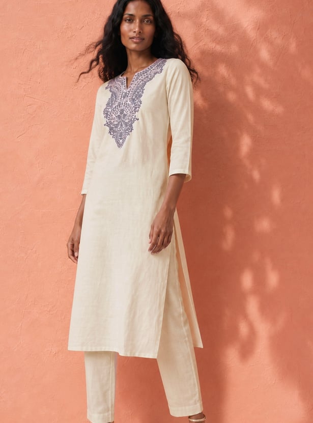 Women Embroidered Straight Kurta Set