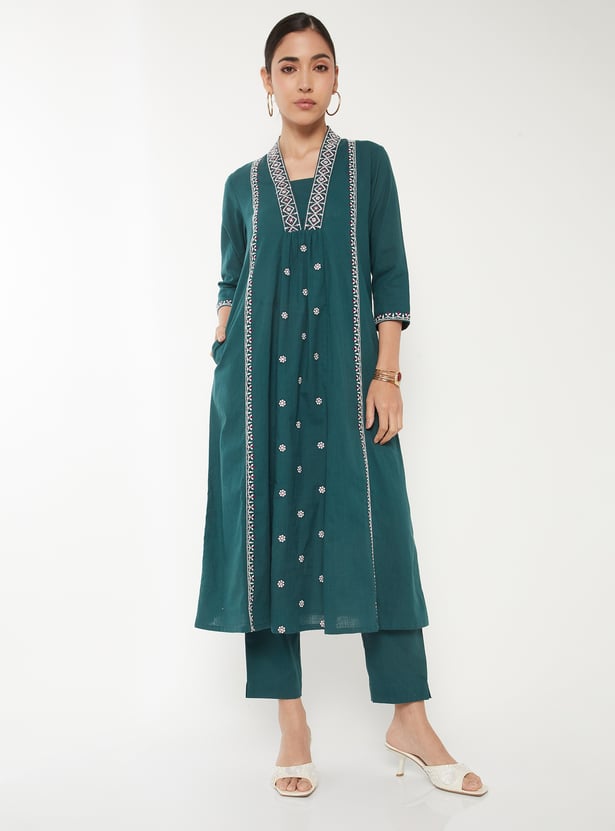 Women Embroidered A-Line Kurta Set