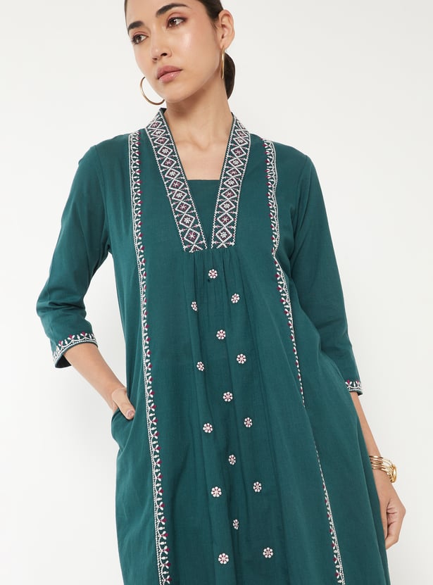 Women Embroidered A-Line Kurta Set