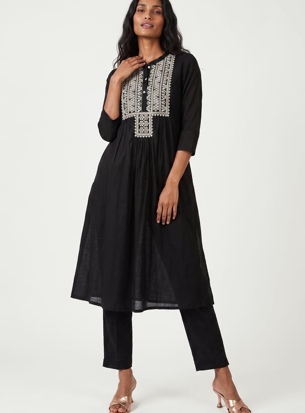 Women Embroidered A-Line Kurta Set