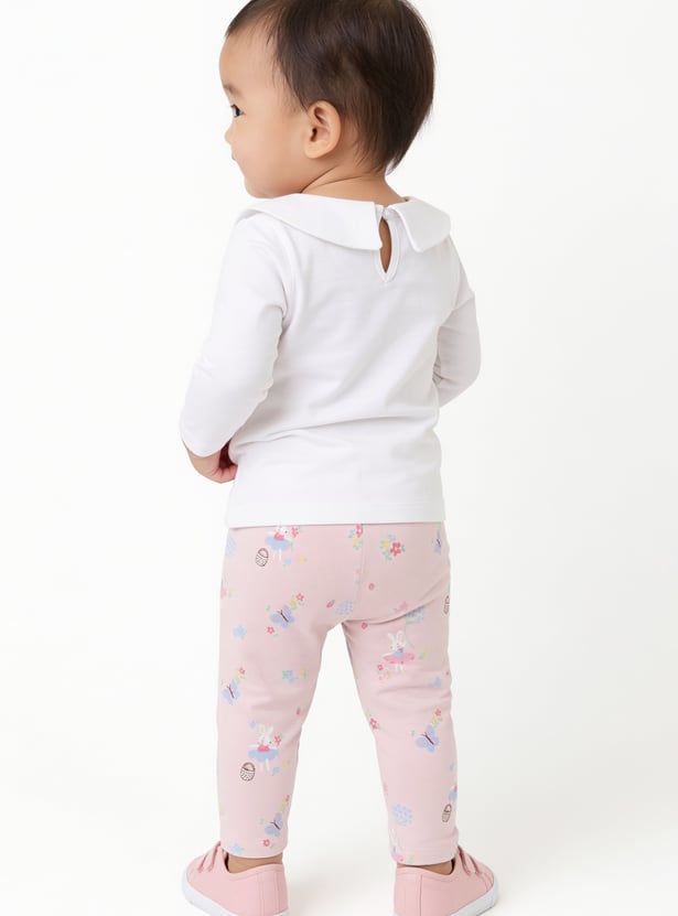 Girls Printed and Solid Leggings - Pack of 2