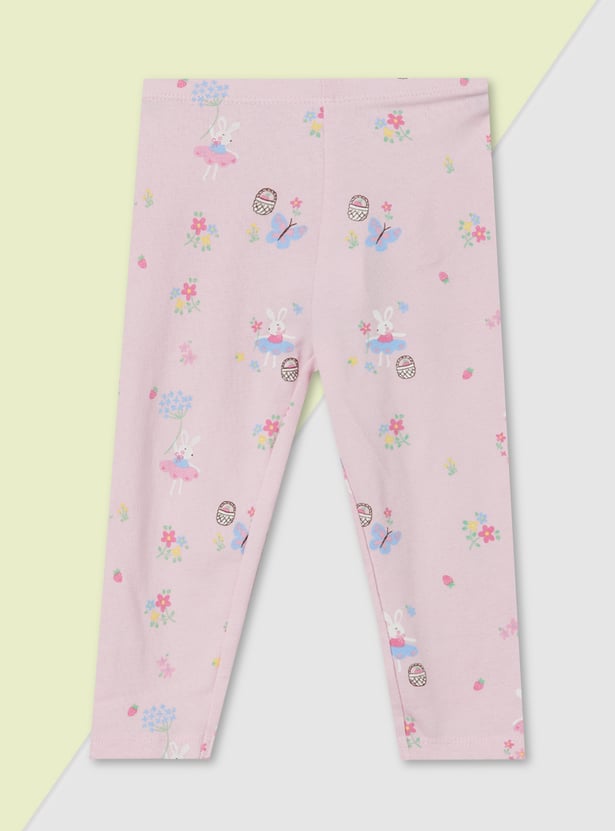 Girls Printed and Solid Leggings - Pack of 2