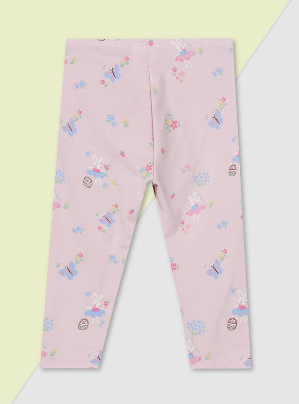 Girls Printed and Solid Leggings - Pack of 2