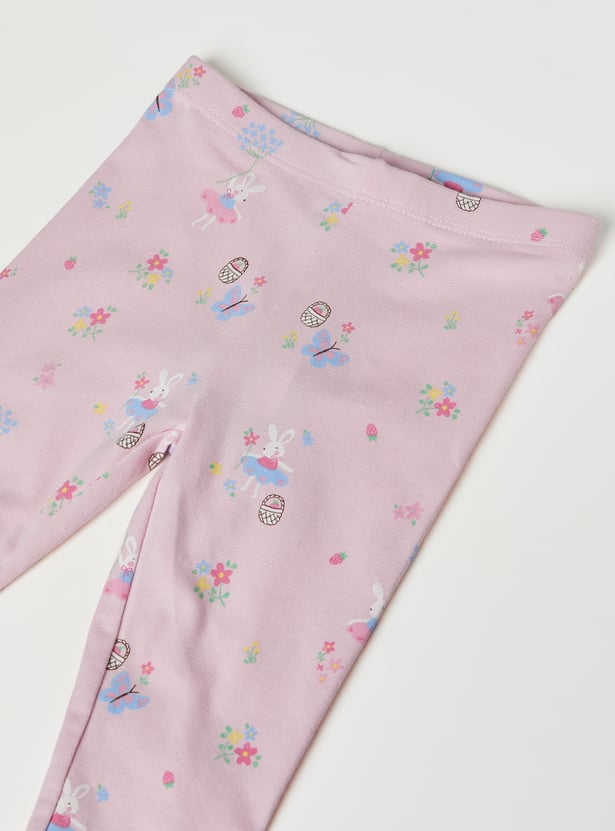 Girls Printed and Solid Leggings - Pack of 2