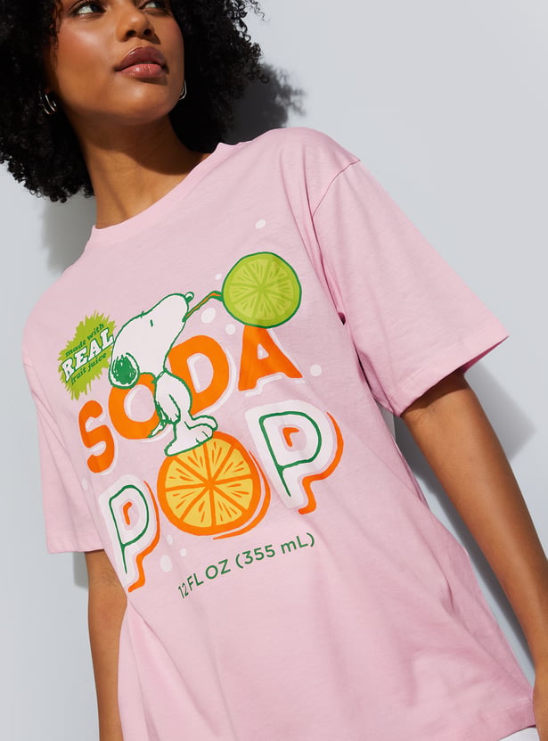 URB_N Women Peanuts Print Oversized T-shirt