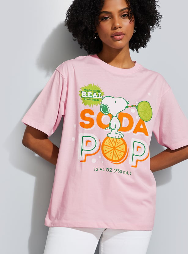 URB_N Women Peanuts Print Oversized T-shirt