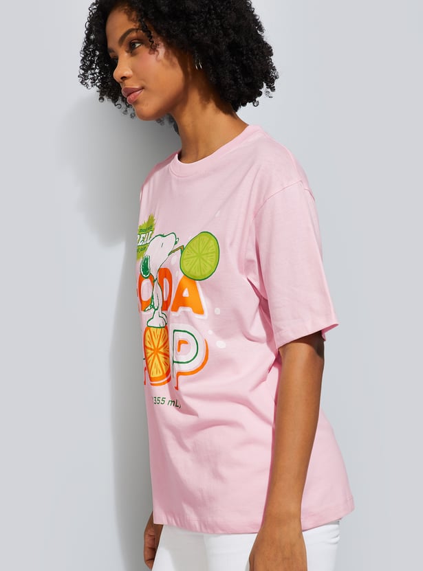 URB_N Women Peanuts Print Oversized T-shirt