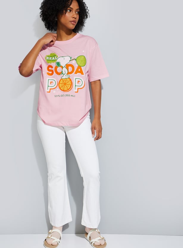 URB_N Women Peanuts Print Oversized T-shirt