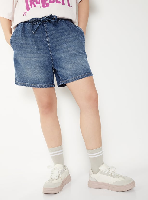 Women Solid Denim Shorts