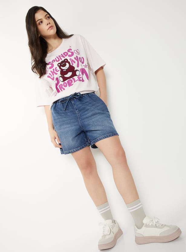 Women Solid Denim Shorts