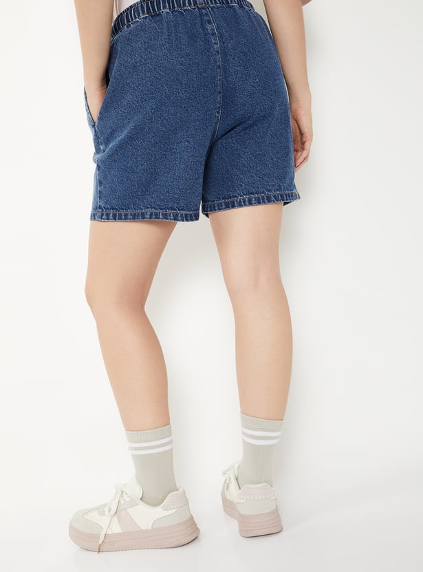 Women Solid Denim Shorts