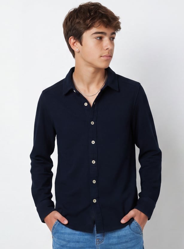Boys Textured Regular Fit Shirt