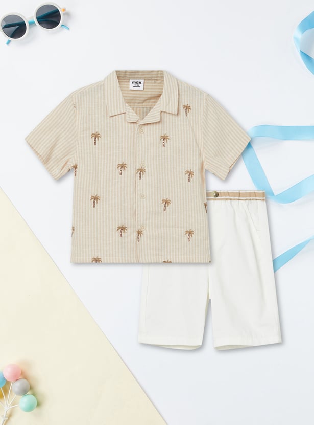 Boys Striped Embroidered Shorts Set