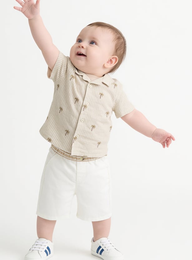 Boys Striped Embroidered Shorts Set