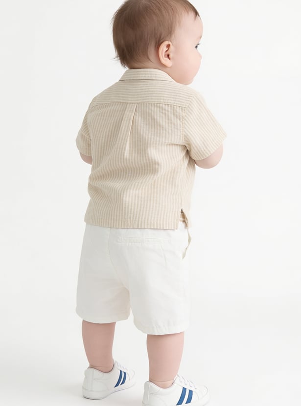 Boys Striped Embroidered Shorts Set