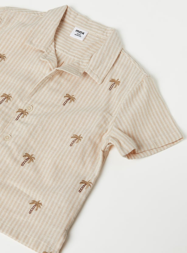 Boys Striped Embroidered Shorts Set