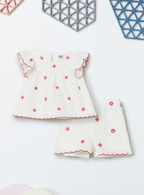 Girls Embroidered Shorts Set