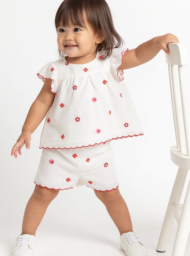 Girls Embroidered Shorts Set