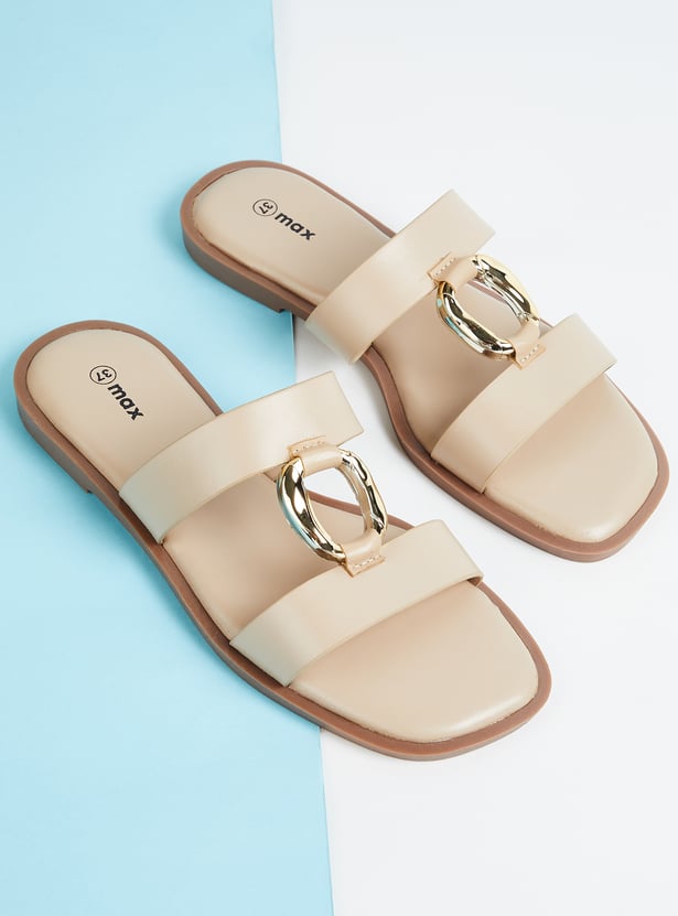 Women Solid Dual Strap Sandals