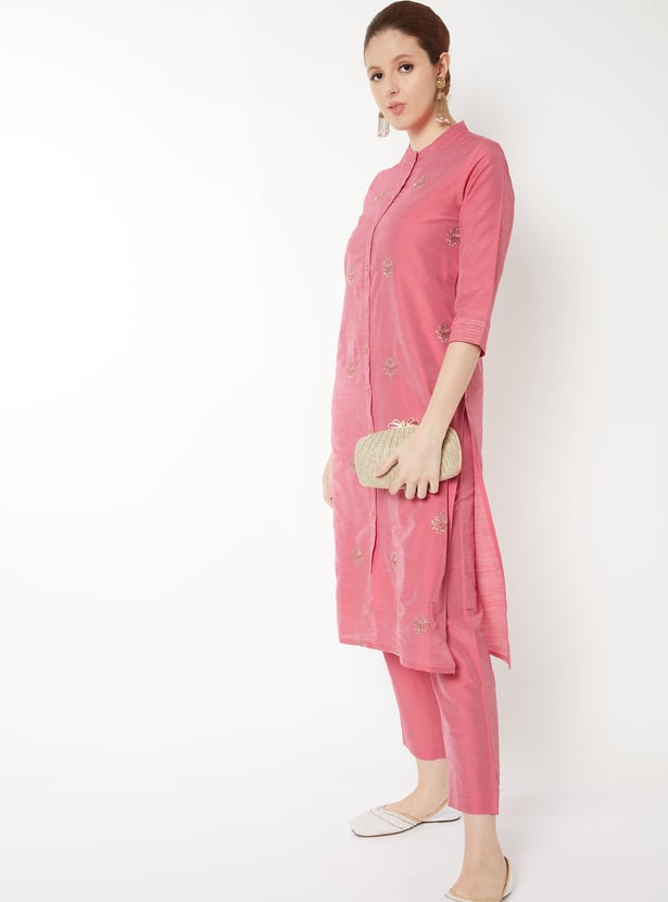 Women Embroidered Straight Kurta Set