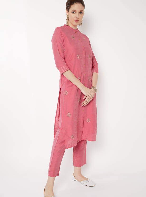 Women Embroidered Straight Kurta Set