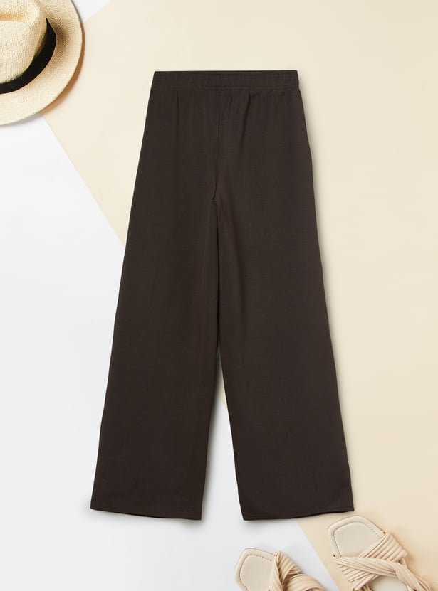 Girls Solid Wide Leg Trouser