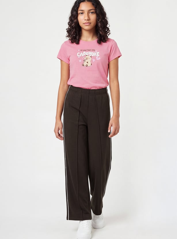 Girls Solid Wide Leg Trouser