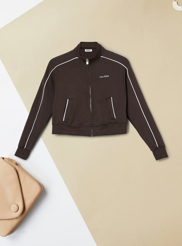 Girls Solid High-Neck Jacket