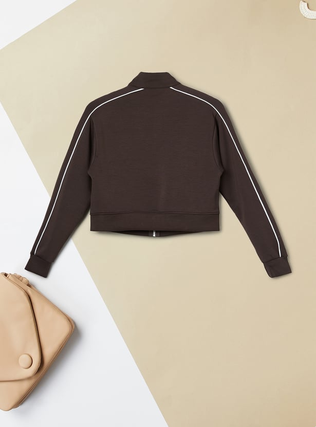 Girls Solid High-Neck Jacket