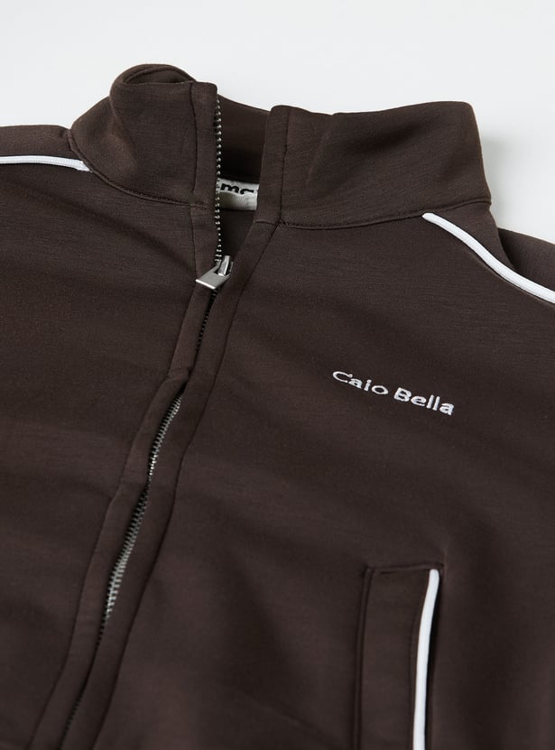 Girls Solid High-Neck Jacket
