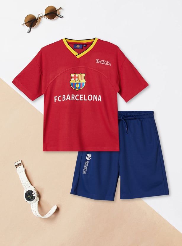 Boys FC Barcelona Printed Shorts Set