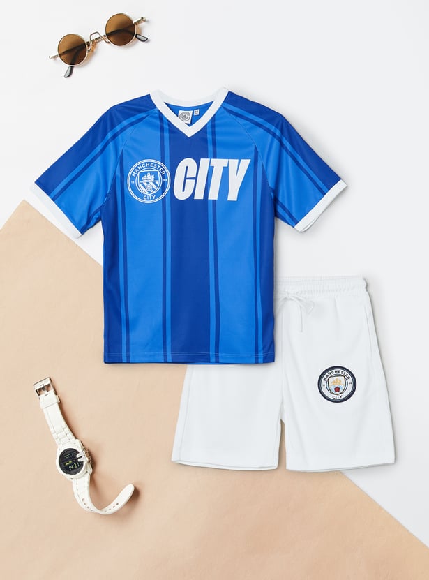 Boys Football Print T-shirt and Shorts Set